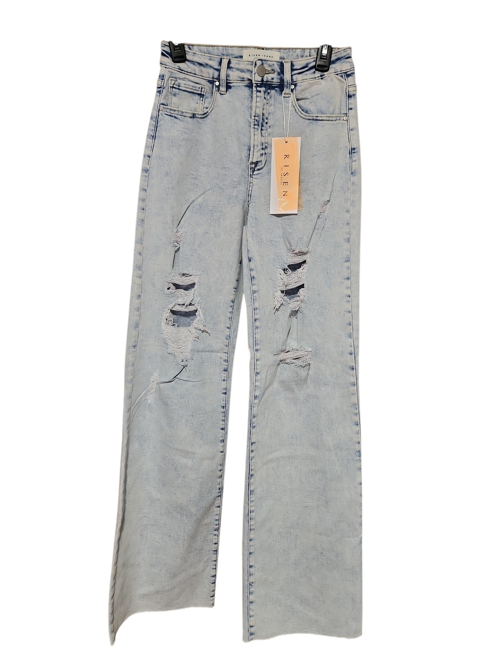 Risen Light Blue Acid Wash Distressed High-Rise Women's Jeans Relaxed Wide Leg